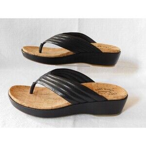 Kork-Ease Madison Black Leather Thong Sandals Women's Size 10